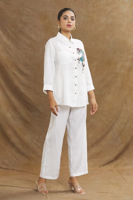 Linen Bloom White 100% Linen Plain Pant 