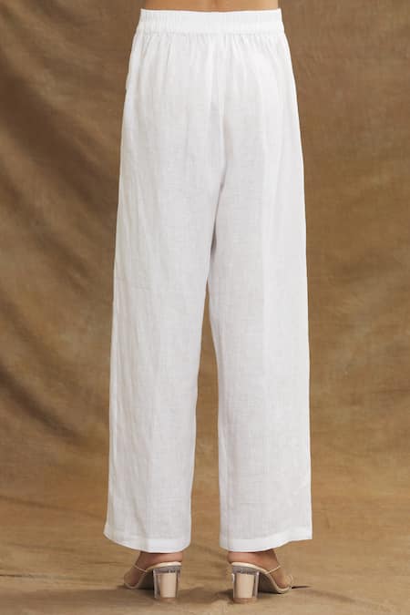 Linen Bloom_White Linen Pant _at_Aza_Fashions