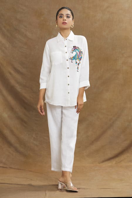 Linen Bloom_White Linen Pant _Online_at_Aza_Fashions