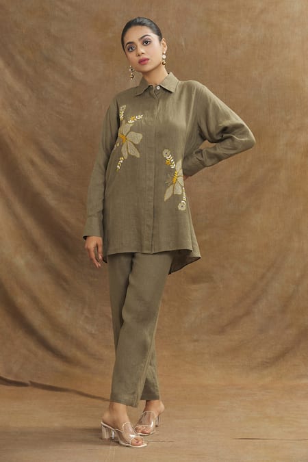 Linen Bloom Linen Floral Embroidered Shirt 