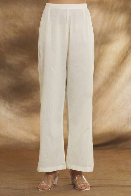 Shop_Peenacolada_Cream Cotton Embroidery Bandeau Neck Floral Print Straight Kurta Set _Online_at_Aza_Fashions