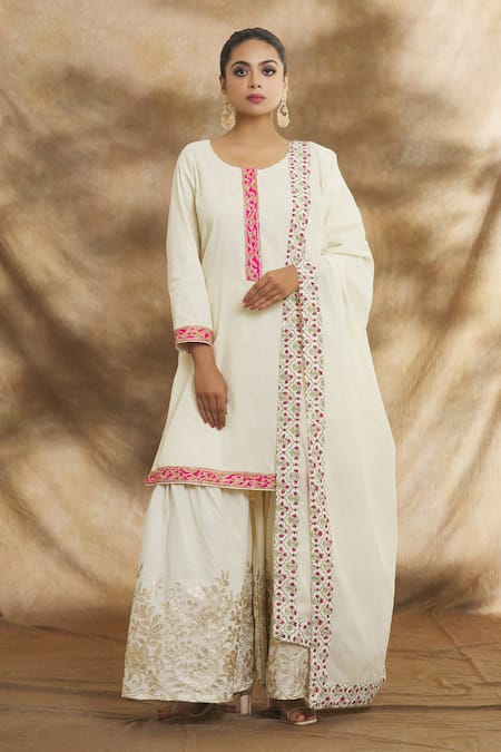 Peenacolada Placed Floral Embroidered Kurta Gharara Set 