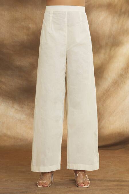 Buy_Peenacolada_Off White Cotton Embroidery Round Neck Blossom Aari Kurta Pant Set _Online_at_Aza_Fashions