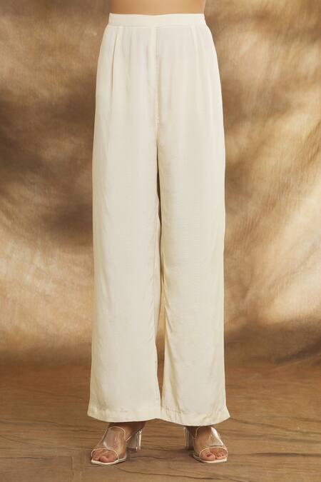 Shop_Peenacolada_Beige Tissue, Chanderi Embroidery Mandarin Collar Kurta Pant Set _Online_at_Aza_Fashions