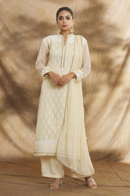 Peenacolada Chanderi Floral Embroidered Kurta Pant Set 