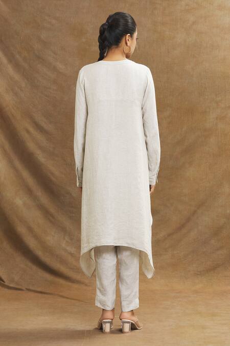 Linen Bloom Linen Cutdana Floral Embroidered Tunic 