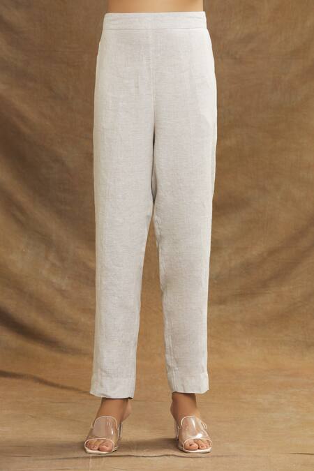 Buy Linen Bloom Beige Linen Solid High Waisted Pant Online at Aza Fashions Buy_Linen Bloom_Beige Linen Solid High Waisted Pant _Online_at_Aza_Fashions