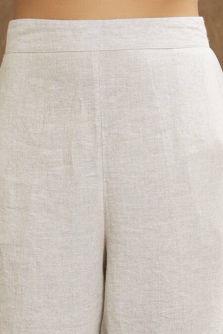 Shop Linen Bloom Beige Linen Solid High Waisted Pant Online at Aza Fashions Shop_Linen Bloom_Beige Linen Solid High Waisted Pant _Online_at_Aza_Fashions