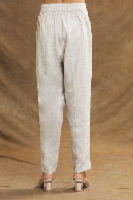 Linen Bloom Beige Linen Solid High Waisted Pant at Aza Fashions Linen Bloom_Beige Linen Solid High Waisted Pant _at_Aza_Fashions