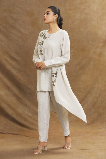 Linen Bloom Beige Linen Solid High Waisted Pant Online at Aza Fashions Linen Bloom_Beige Linen Solid High Waisted Pant _Online_at_Aza_Fashions