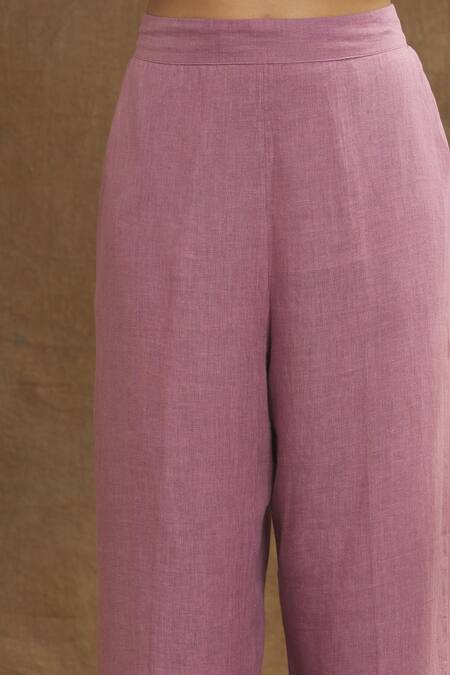 Linen Bloom_Purple Linen Solid Pant _at_Aza_Fashions
