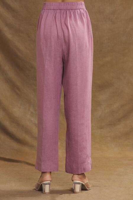 Buy_Linen Bloom_Purple Linen Solid Pant 