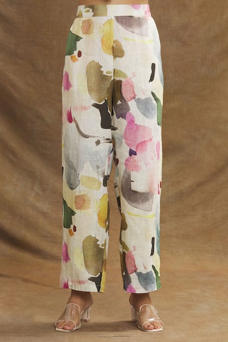 Buy_Linen Bloom_Multi Color Linen Juhu Print Pant _Online_at_Aza_Fashions