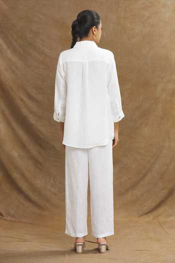 Linen Bloom White Linen Embroidery Collared Panda Shirt Online at Aza Fashions Linen Bloom_White Linen Embroidery Collared Panda Shirt _Online_at_Aza_Fashions