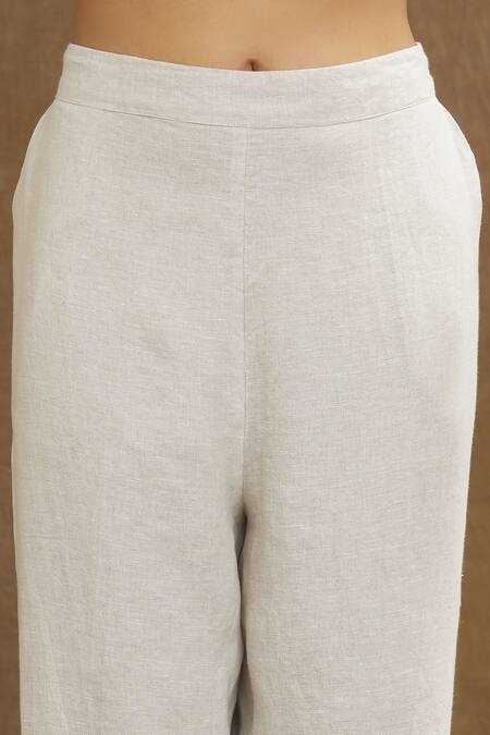 Linen Bloom Beige Linen Embroidery Floral Bling Pant at Aza Fashions Linen Bloom_Beige Linen Embroidery Floral Bling Pant _at_Aza_Fashions