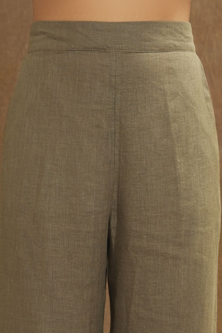 Shop_Linen Bloom_Green Linen Straight Pant _Online_at_Aza_Fashions