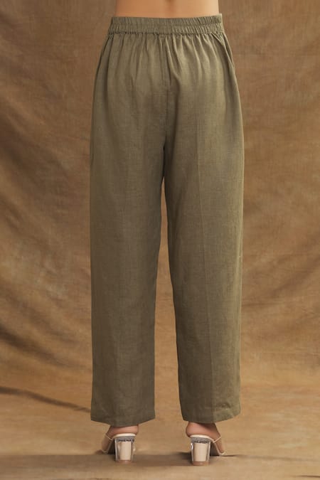 Linen Bloom_Green Linen Straight Pant _at_Aza_Fashions