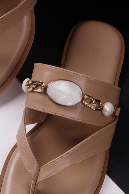 Buy_Ame_Beige Mother Of Pearl Studded Flats_Online_at_Aza_Fashions