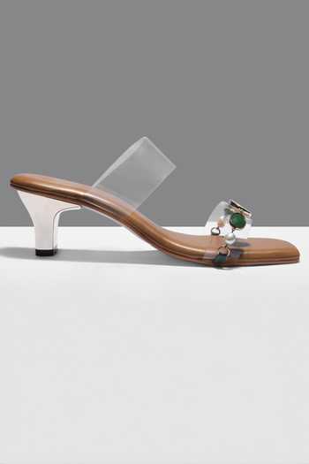 Ame_Green Mother Of Pearl Studded Heels_Online_at_Aza_Fashions