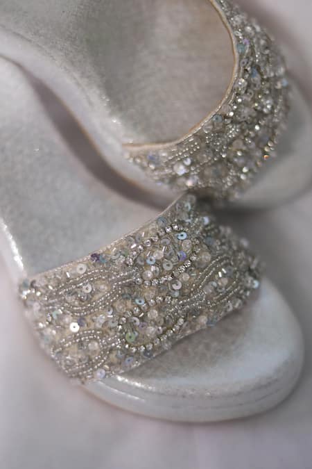 Foot Fuel_Silver Sequins, Beads Dulari Embellished Wedges _Online_at_Aza_Fashions