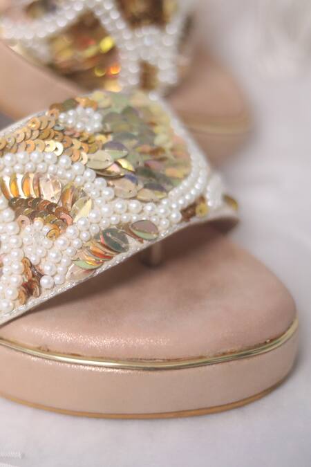 Foot Fuel_Gold Pearls, Sequins Dil Tod Embellished Wedges _Online_at_Aza_Fashions