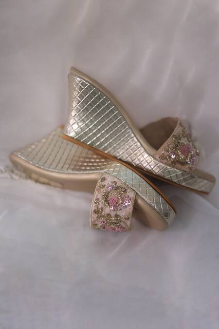 Shop_Foot Fuel_Gold Beads, Zari, Embroidery Suno Hand Embellished Wedges _Online_at_Aza_Fashions