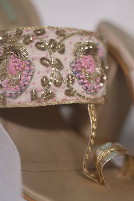 Foot Fuel_Gold Beads, Zari, Embroidery Ekraar Hand Embellished Block Heels _Online_at_Aza_Fashions