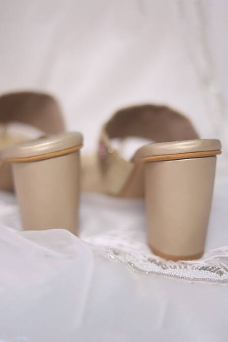 Shop_Foot Fuel_Gold Beads, Zari, Embroidery Ekraar Hand Embellished Block Heels _Online_at_Aza_Fashions