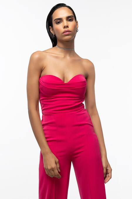 Buy_Intrinsic India_Pink Crepe Blend Plain Sweetheart Neck Rose Jumpsuit _Online_at_Aza_Fashions
