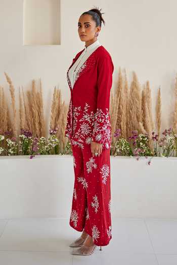 Buy Twenty Nine Red Crepe Embroidery Floral Gara Coat Online at Aza Fashions Buy_Twenty Nine_Red Crepe Embroidery Floral Gara Coat _Online_at_Aza_Fashions