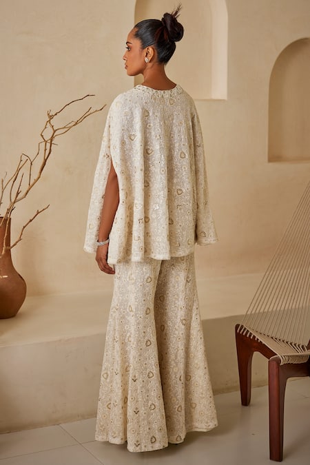 Shop_Twenty Nine_White Chikankari Embroidered Flared Cape _at_Aza_Fashions