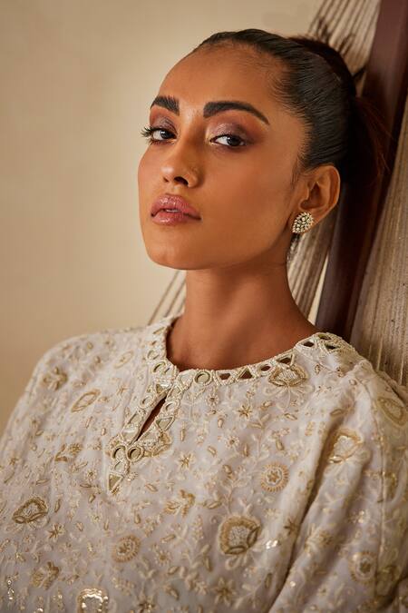 Buy_Twenty Nine_White Chikankari Embroidered Flared Cape _Online_at_Aza_Fashions