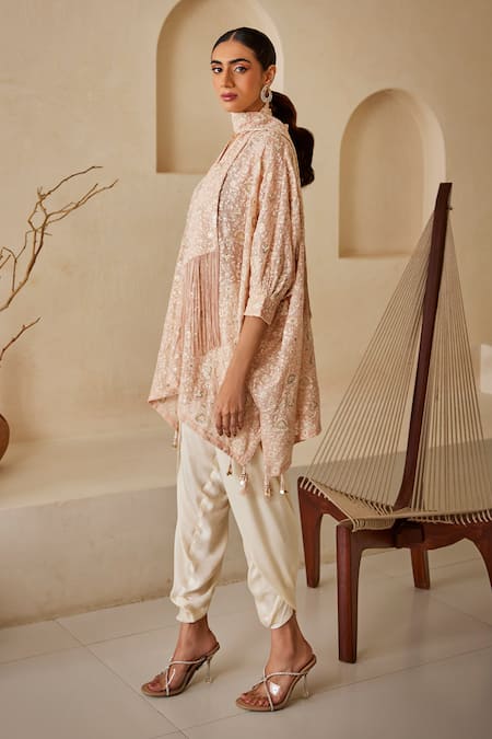 Buy Twenty Nine Pink Georgette Sequins, Tassels V-neck Chikankari Embroidered Kaftan Online at Aza Fashions Buy_Twenty Nine_Pink Georgette Sequins, Tassels V-neck Chikankari Embroidered Kaftan _Online_at_Aza_Fashions