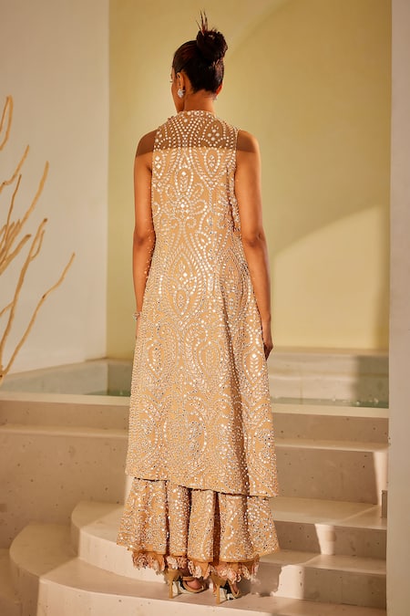 Shop_Twenty Nine_Beige Georgette Hand Embroidered Mirror Work Sharara Pant _at_Aza_Fashions