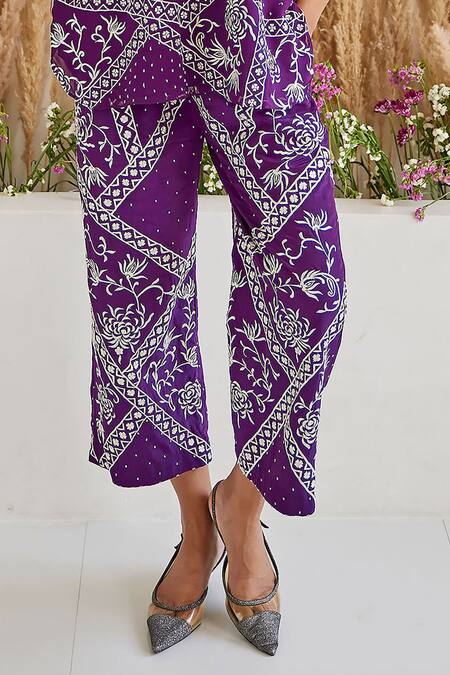 Twenty Nine_Purple Crepe Embroidery Parsi Gaara Grid Pant _Online_at_Aza_Fashions