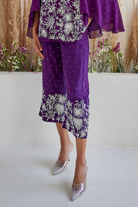 Shop Twenty Nine Purple Crepe Embroidery Parsi Gaara Pant at Aza Fashions Shop_Twenty Nine_Purple Crepe Embroidery Parsi Gaara Pant _at_Aza_Fashions