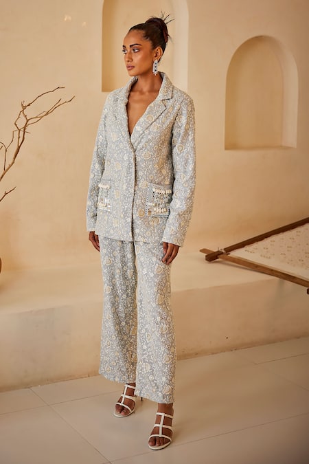 Twenty Nine Grey Georgette Embroidery Chikankari Coat 