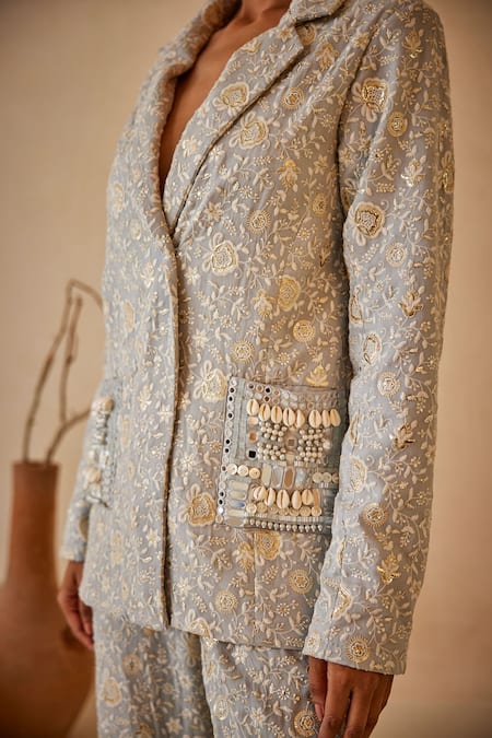 Buy_Twenty Nine_Grey Georgette Embroidery Chikankari Coat _Online_at_Aza_Fashions