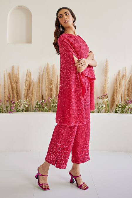 Buy Twenty Nine Red Rayon Artisanal Bandhani Pattern Slit Palazzo Online at Aza Fashions Buy_Twenty Nine_Red Rayon Artisanal Bandhani Pattern Slit Palazzo _Online_at_Aza_Fashions