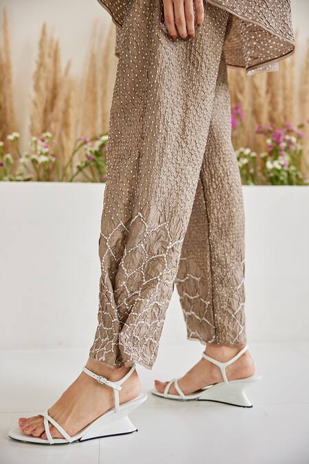 Buy Twenty Nine Brown Rayon Embroidery Artisanal Bandhani Pattern Palazzo Online at Aza Fashions Buy_Twenty Nine_Brown Rayon Embroidery Artisanal Bandhani Pattern Palazzo _Online_at_Aza_Fashions