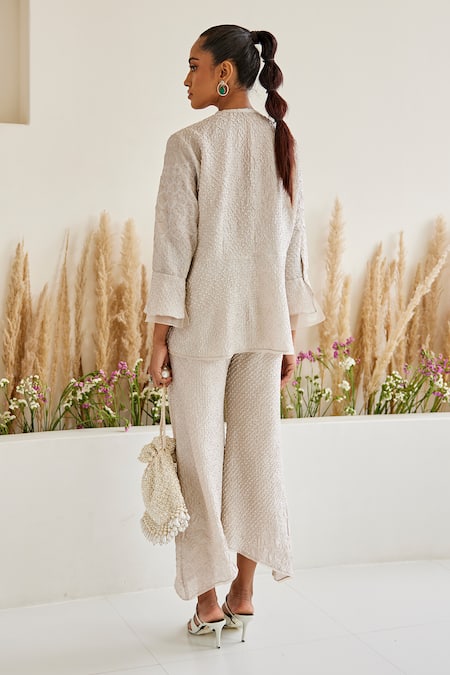 Shop Twenty Nine White Rayon Artisanal Bandhani Pattern Wing Palazzo at Aza Fashions Shop_Twenty Nine_White Rayon Artisanal Bandhani Pattern Wing Palazzo _at_Aza_Fashions