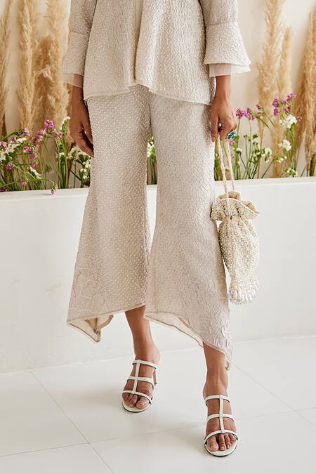 Twenty Nine White Rayon Artisanal Bandhani Pattern Wing Palazzo Online at Aza Fashions Twenty Nine_White Rayon Artisanal Bandhani Pattern Wing Palazzo _Online_at_Aza_Fashions