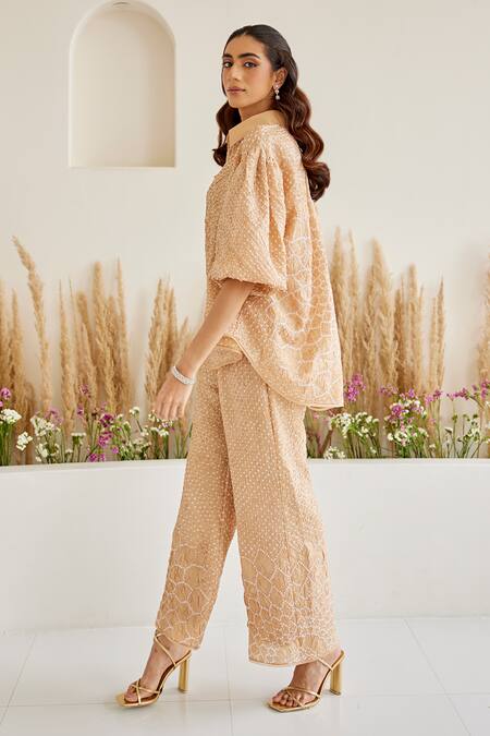 Twenty Nine_Beige Rayon Collared Bandhani Tulip Shirt _Online_at_Aza_Fashions