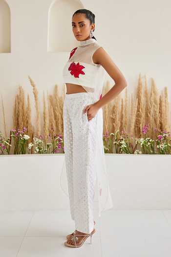 Buy Twenty Nine White Organza Embroidery High Neck Blossom Applique Trail Top Online at Aza Fashions Buy_Twenty Nine_White Organza Embroidery High Neck Blossom Applique Trail Top _Online_at_Aza_Fashions