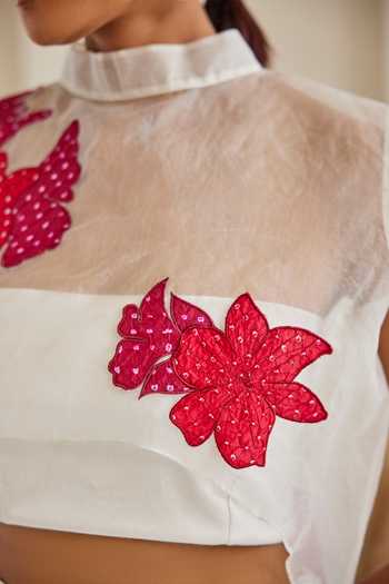 Shop Twenty Nine White Organza Embroidery High Neck Blossom Applique Trail Top Online at Aza Fashions Shop_Twenty Nine_White Organza Embroidery High Neck Blossom Applique Trail Top _Online_at_Aza_Fashions