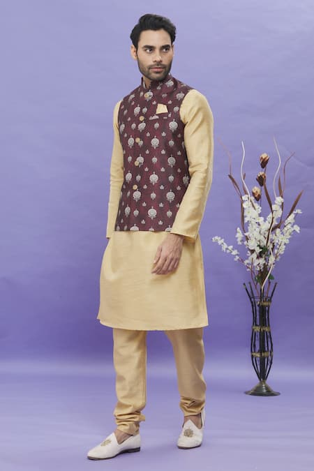 Arihant Rai Sinha_Wine Silk Embroidery Floral Print Bundi _Online_at_Aza_Fashions