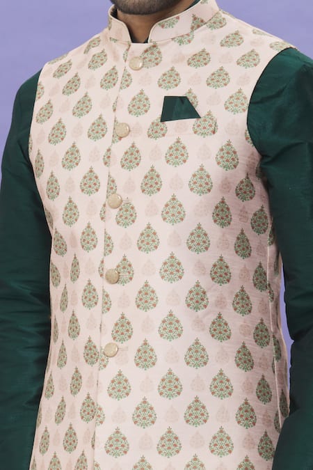 Buy Arihant Rai Sinha Peach Silk Floral Printed Bundi Online at Aza Fashions Buy_Arihant Rai Sinha_Peach Silk Floral Printed Bundi _Online_at_Aza_Fashions