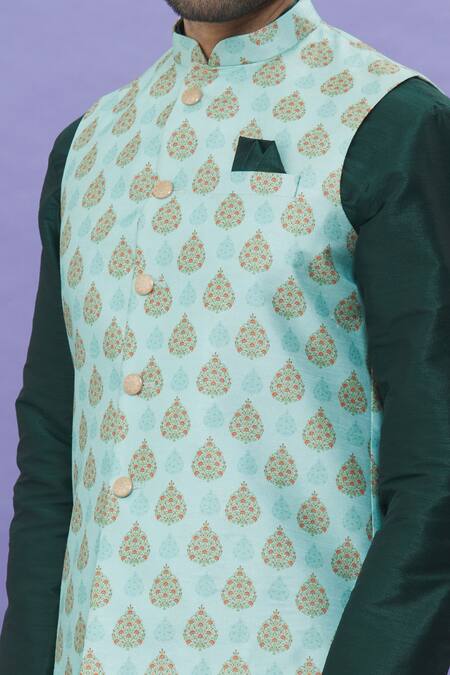 Buy Arihant Rai Sinha Green Silk, Brocade Embroidery Floral Printed Bundi Online at Aza Fashions Buy_Arihant Rai Sinha_Green Silk, Brocade Embroidery Floral Printed Bundi _Online_at_Aza_Fashions