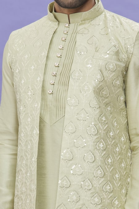 Buy_Arihant Rai Sinha_Green Silk Embroidery Geometric Art Banarasi Bundi _Online_at_Aza_Fashions
