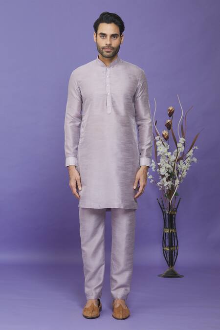 Buy_Arihant Rai Sinha_Purple Silk Embroidery Geometric Print Bundi Kurta Set _Online_at_Aza_Fashions